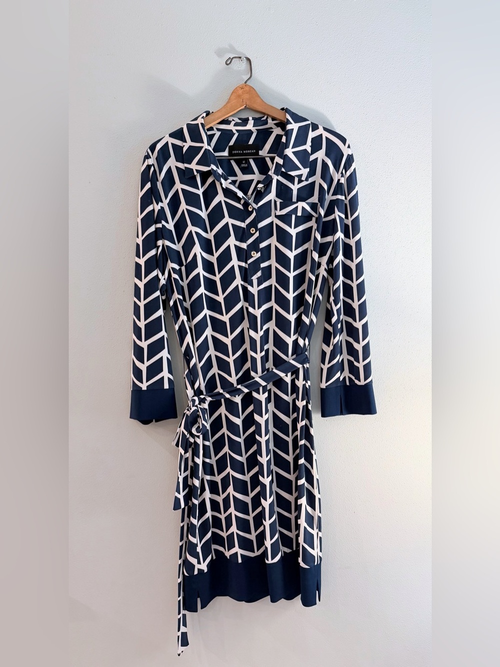 Donna Morgan Navy and White Geometric Shirt Dress